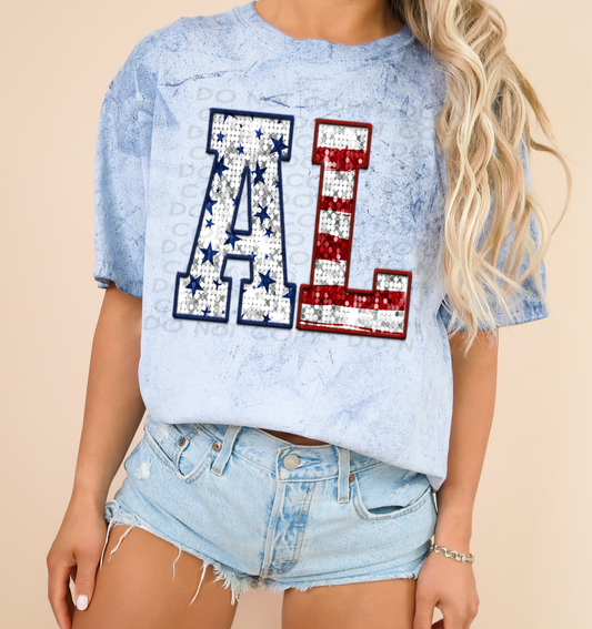 AL Patriotic Sequined Faux State DTF Transfer