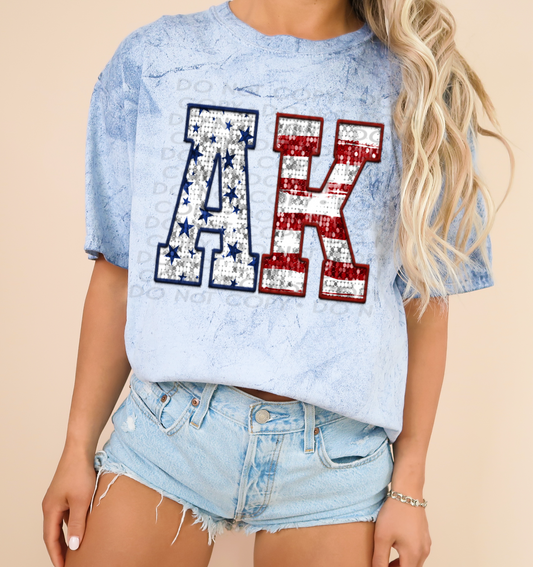 AK Patriotic Sequined Faux State DTF Transfer