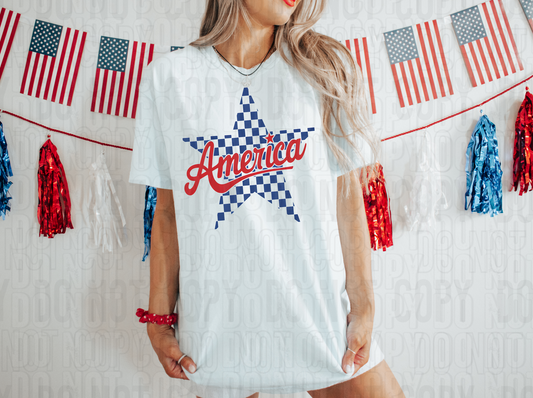 America Checkered Star DTF Transfer