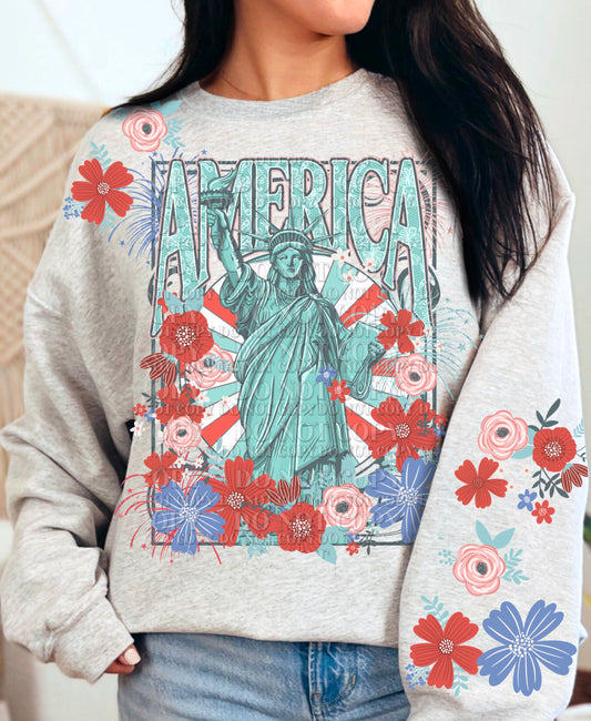 America Statue Of Liberty Floral DTF Transfer