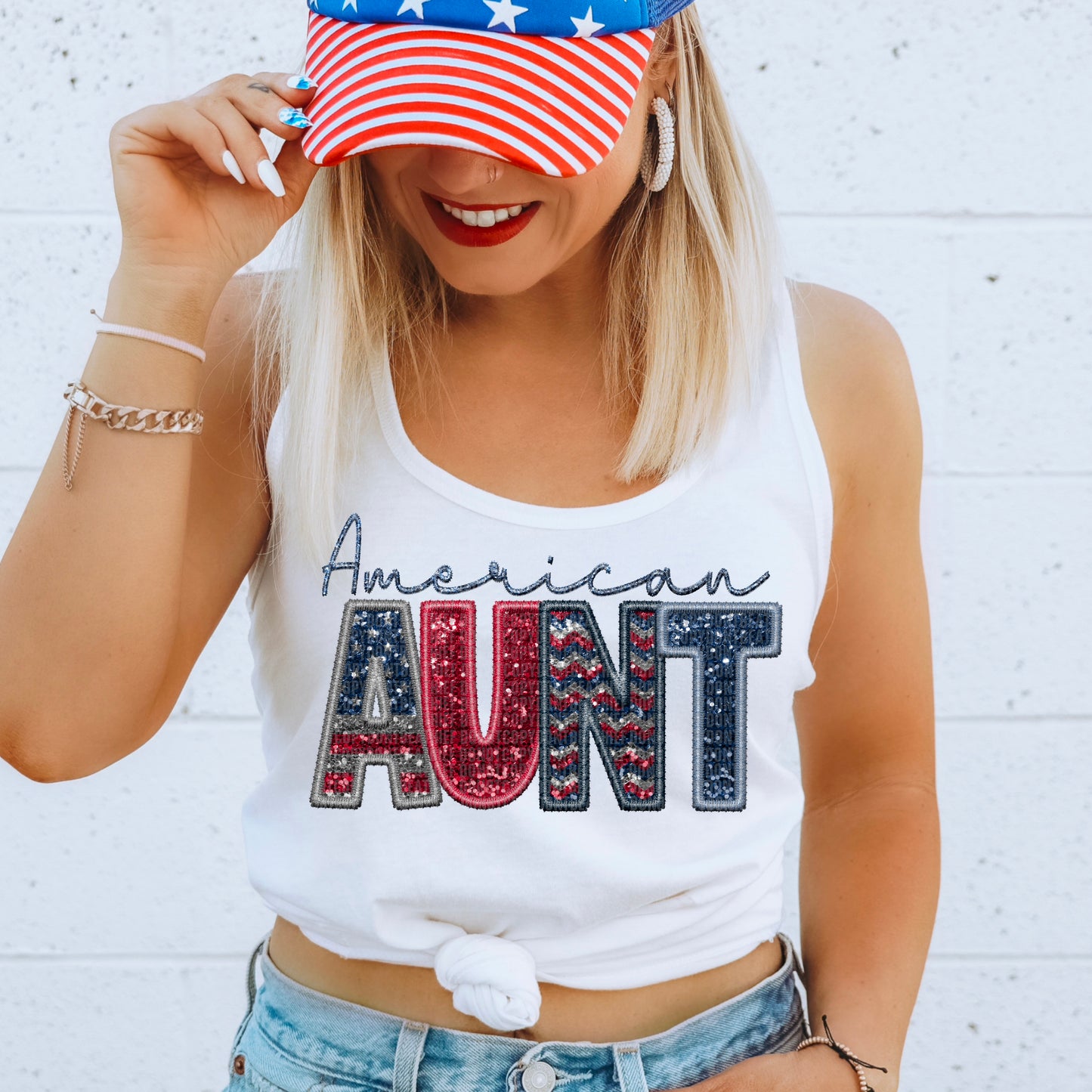 American Aunt Faux Embroidery DTF Transfer