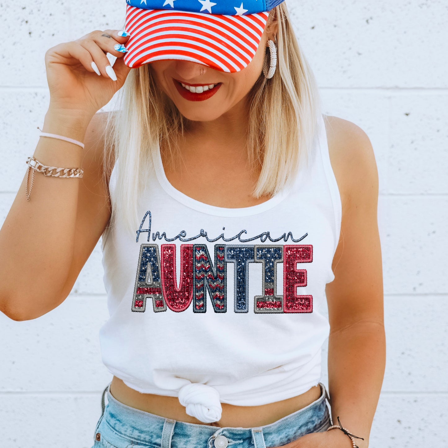 American Auntie Faux Embroidery DTF Transfer