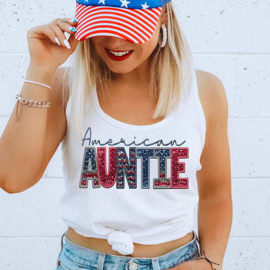 American Auntie Faux Embroidery DTF Transfer