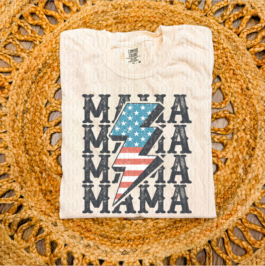 Mama American Flag Grunge Bolt DTF Transfer