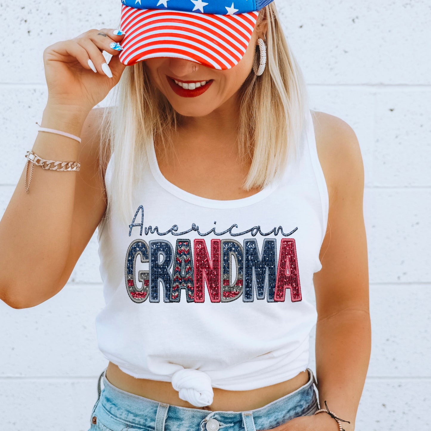 American Grandma Faux Embroidery DTF Transfer