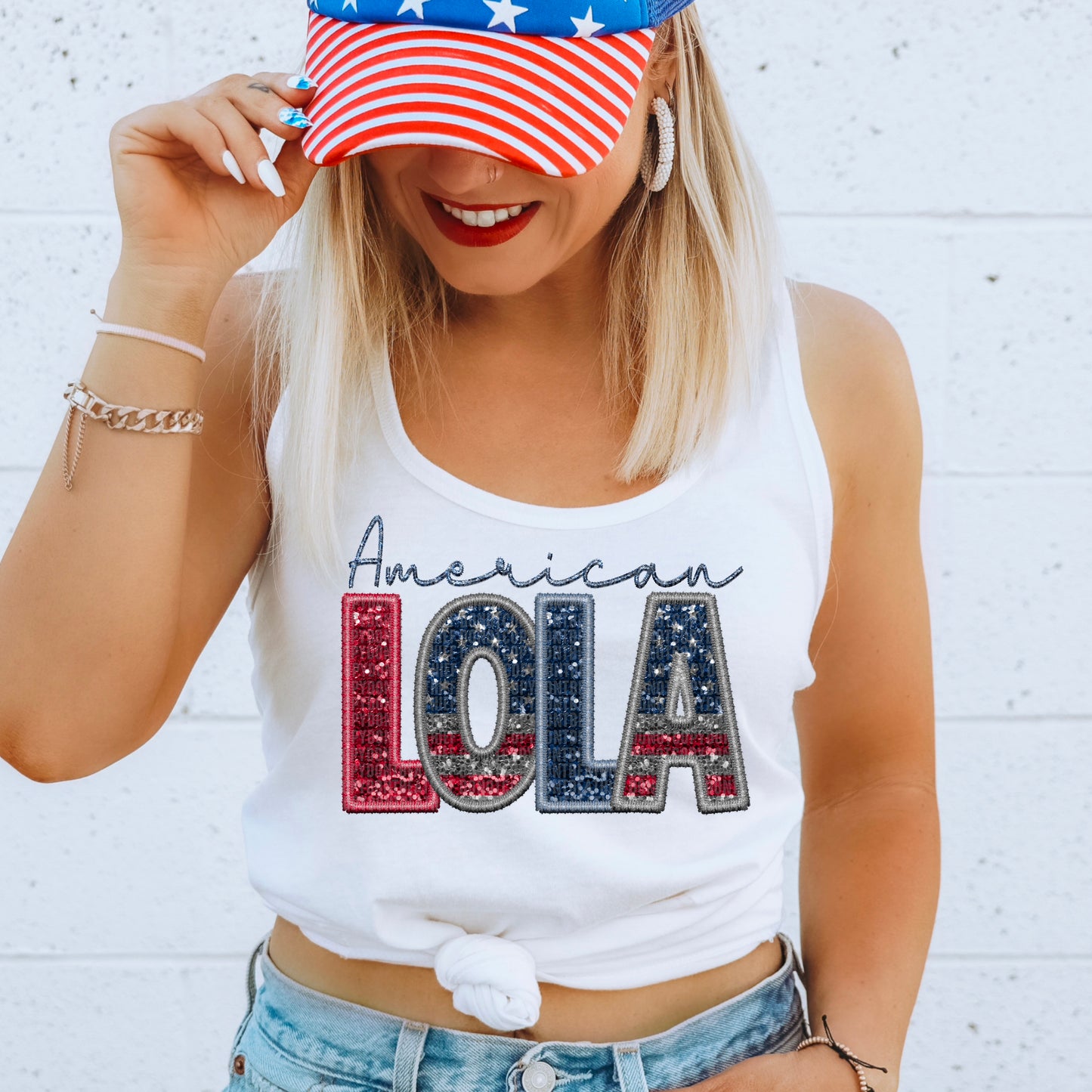 American Lola Faux Embroidery DTF Transfer