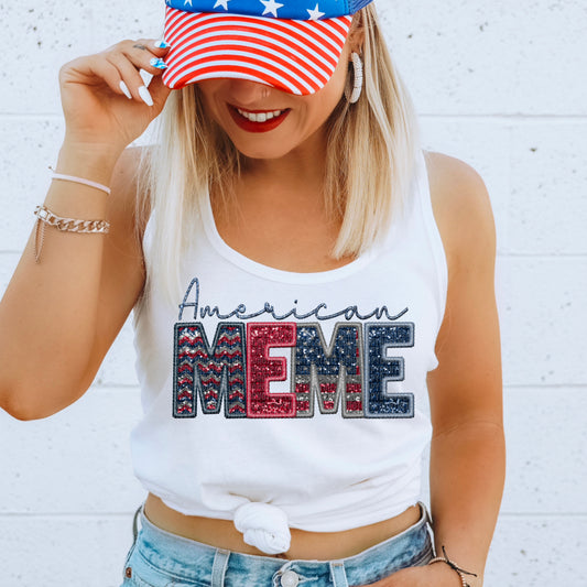 American Meme Faux Embroidery DTF Transfer