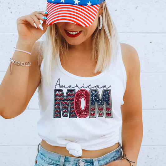 American Mom Faux Embroidery DTF Transfer