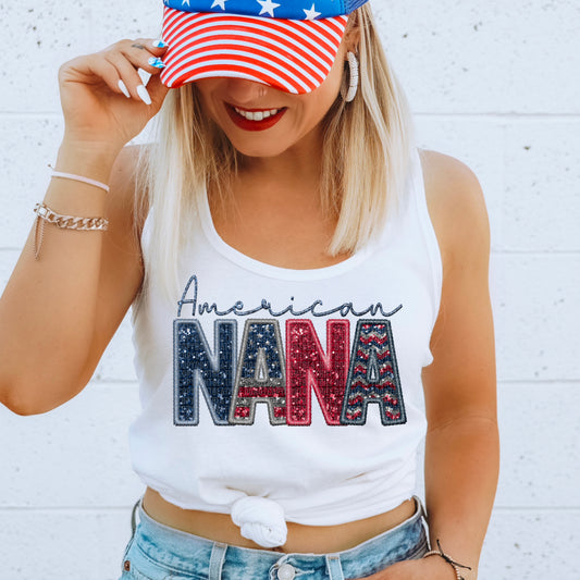 American Nana Faux Embroidery DTF Transfer