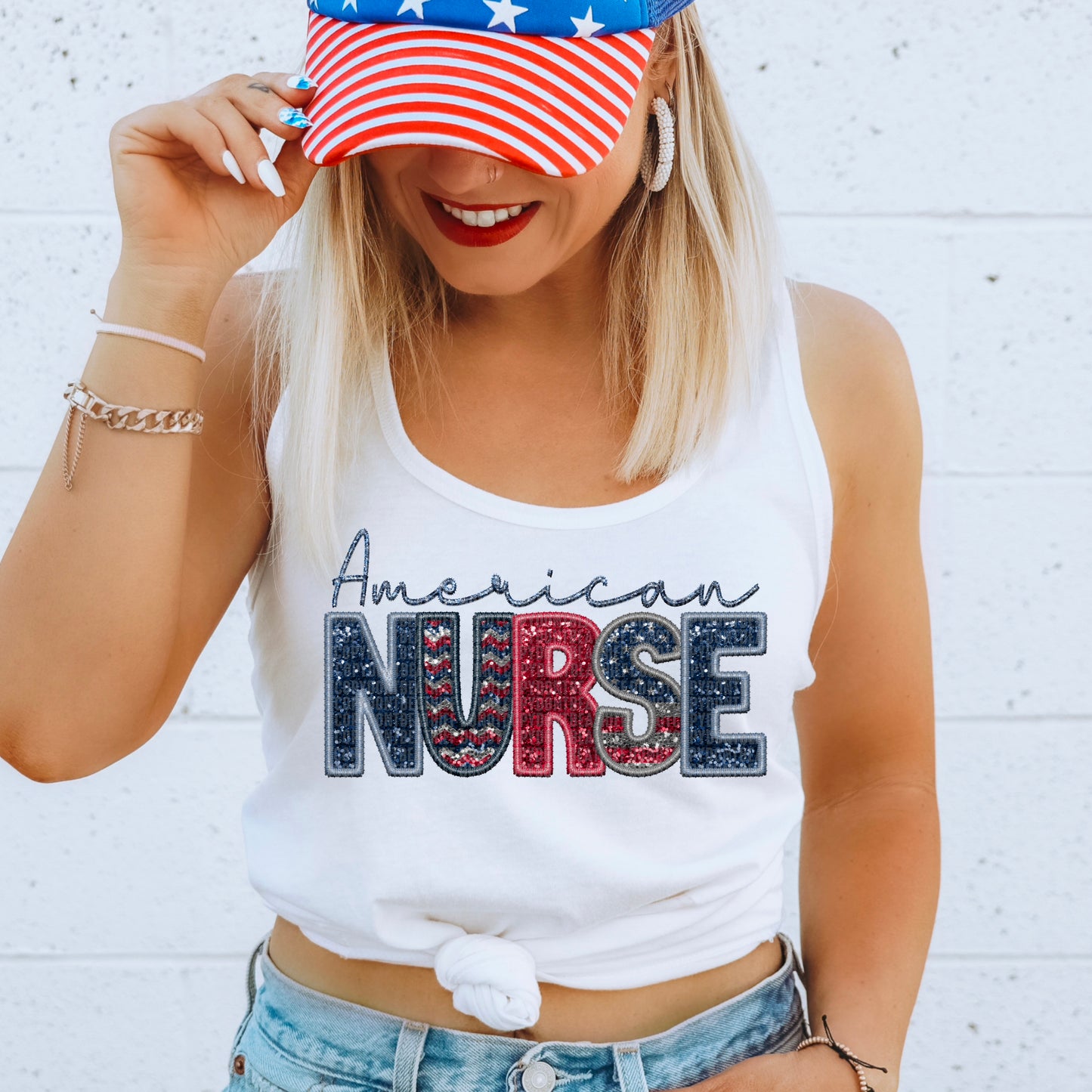 American Nurse Faux Embroidery DTF Transfer