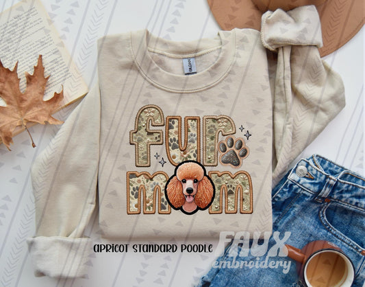 Standard Poodle Apricot Fur Mom Embroidery Faux DTF Transfer