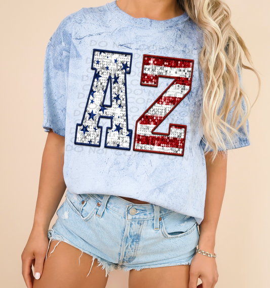AZ Patriotic Sequined Faux State DTF Transfer