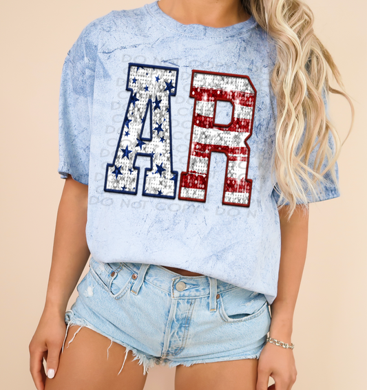 AR Patriotic Sequined Faux State DTF Transfer