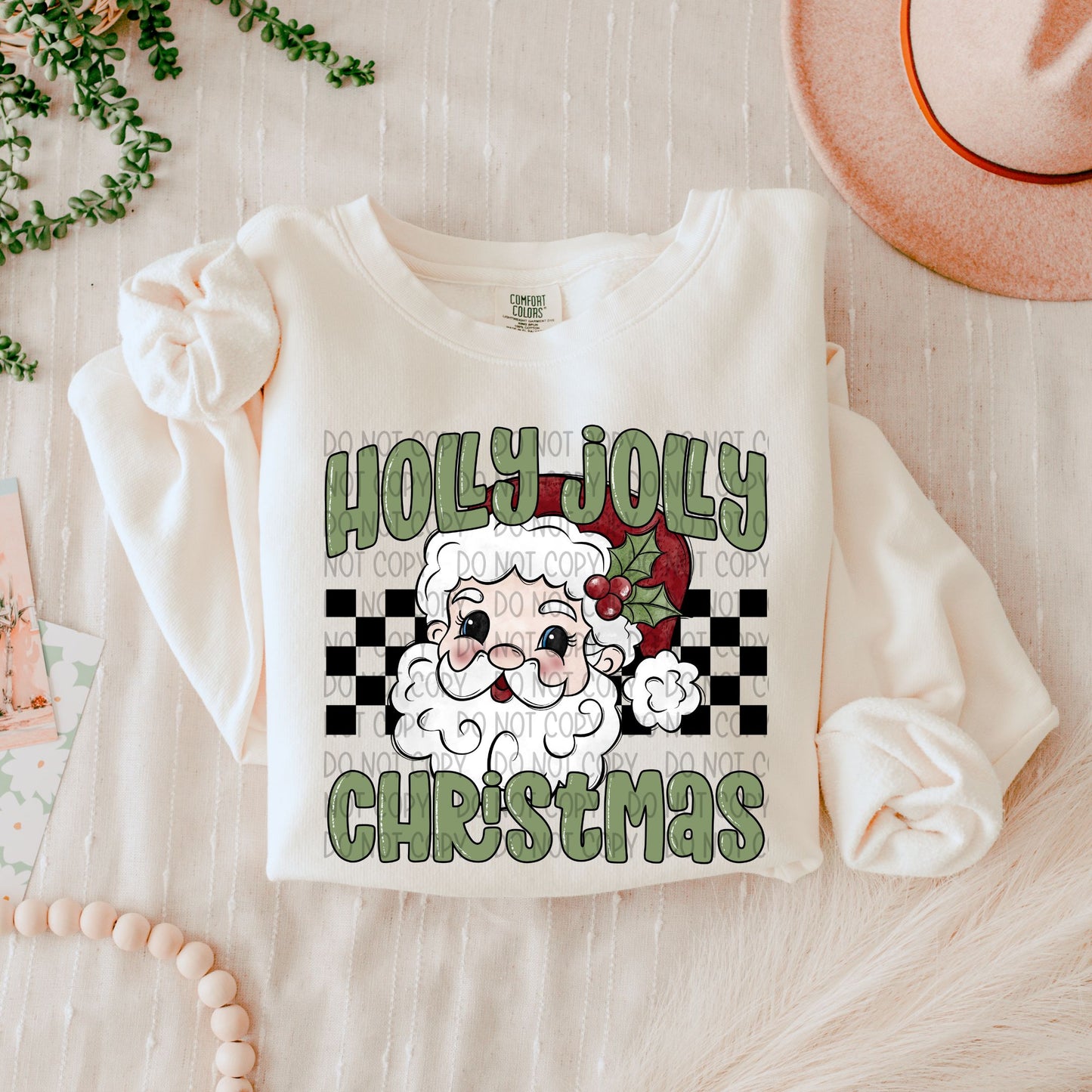 Holly Jolly Christmas Santa Checkered DTF Transfer