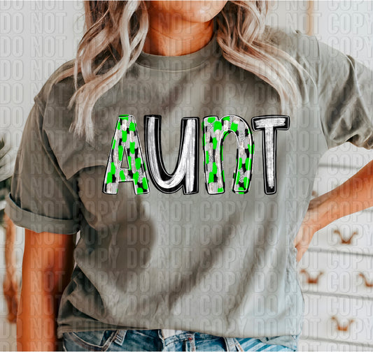 Aunt Lime Green & Black Poppy Doodle DTF Transfer