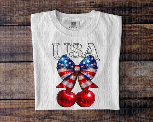 USA Patriotic Coquette Cherries DTF Transfer