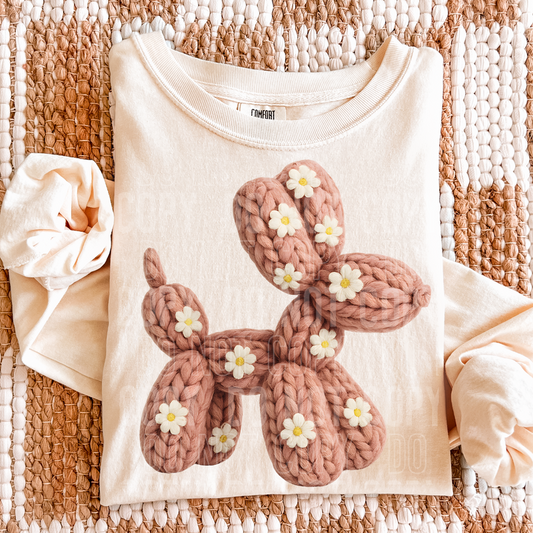 Floral Balloon Dog Yarn Faux DTF Transfer