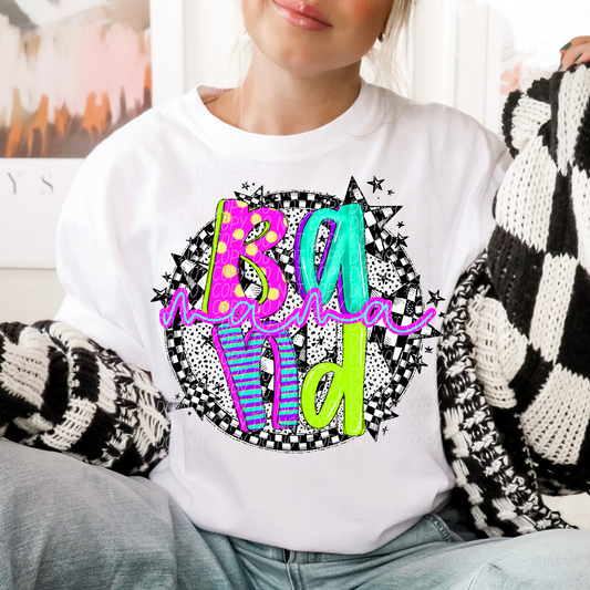 Band Mama Neon Checker DTF Transfer