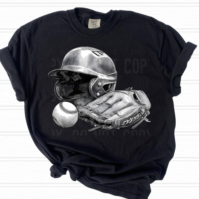 Baseball Black & White Helmet DTF Transfer