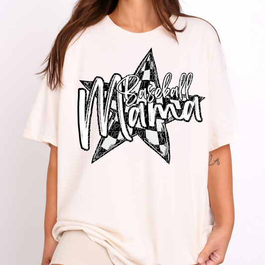 Baseball Mama Star White DTF Transfer