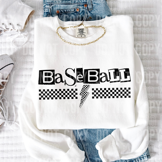 Baseball Checkered Bolt Word DTF Transfer