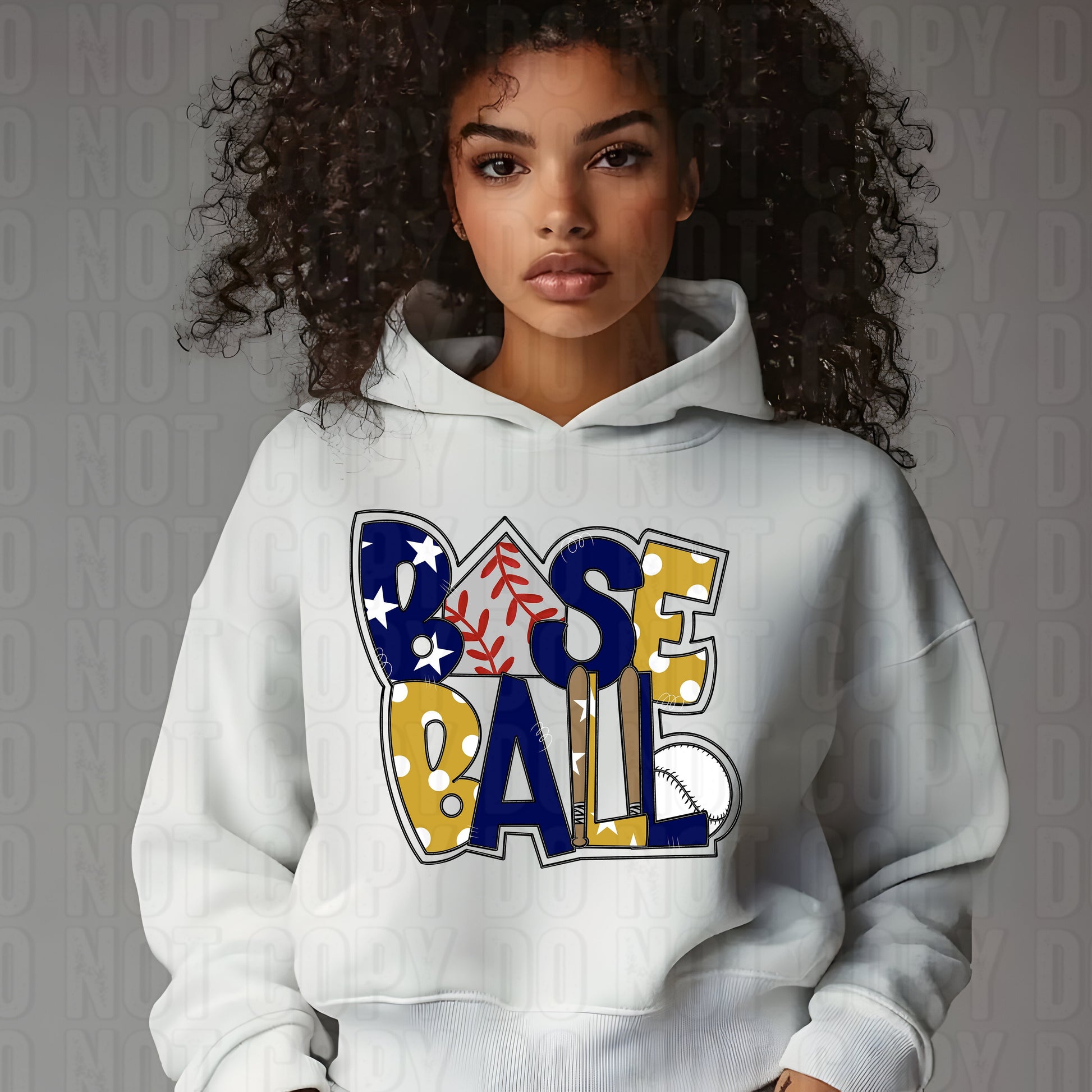 Baseball Word Art Navy Vegas Gold DTF Transfer