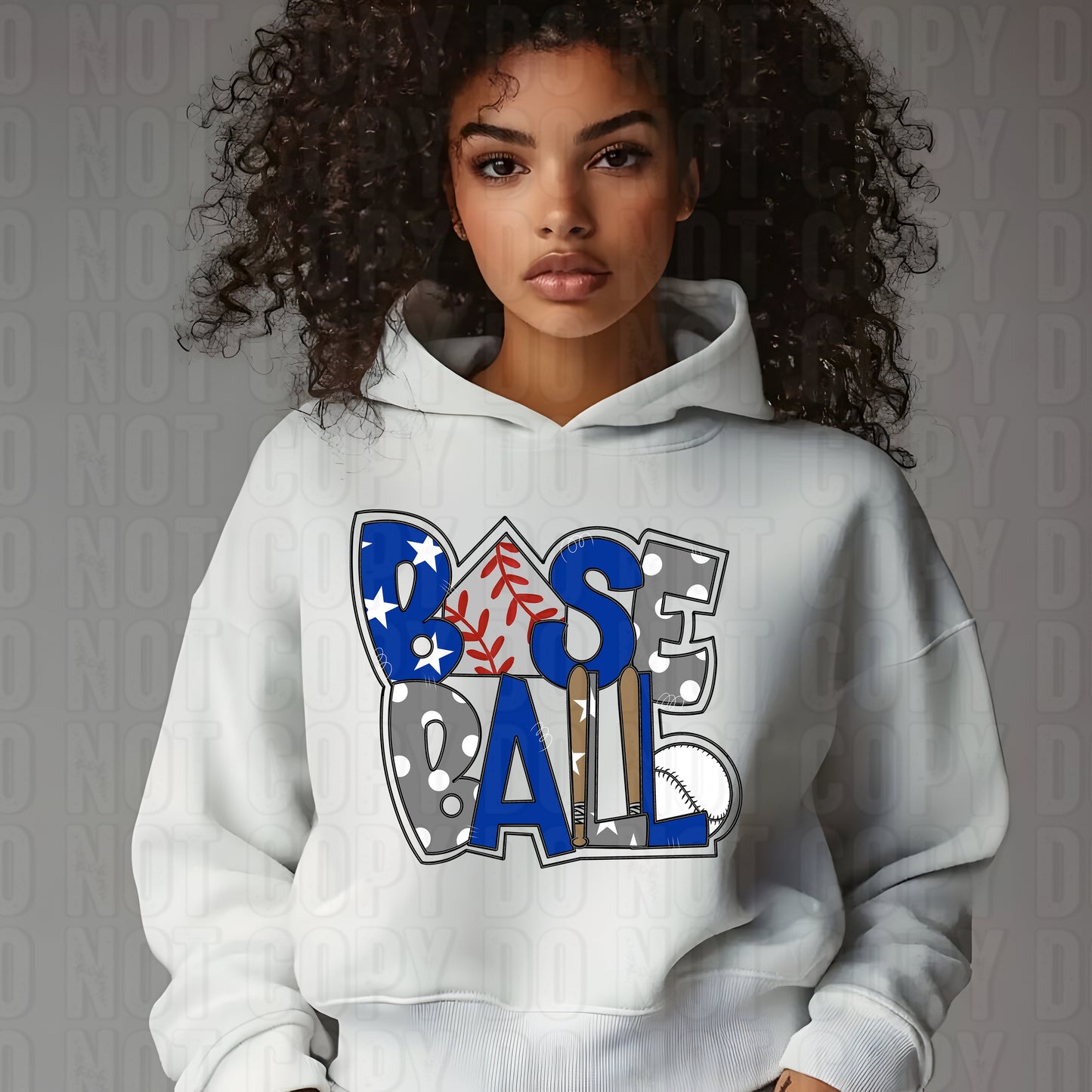 Baseball Word Art Royal Blue Gray DTF Transfer