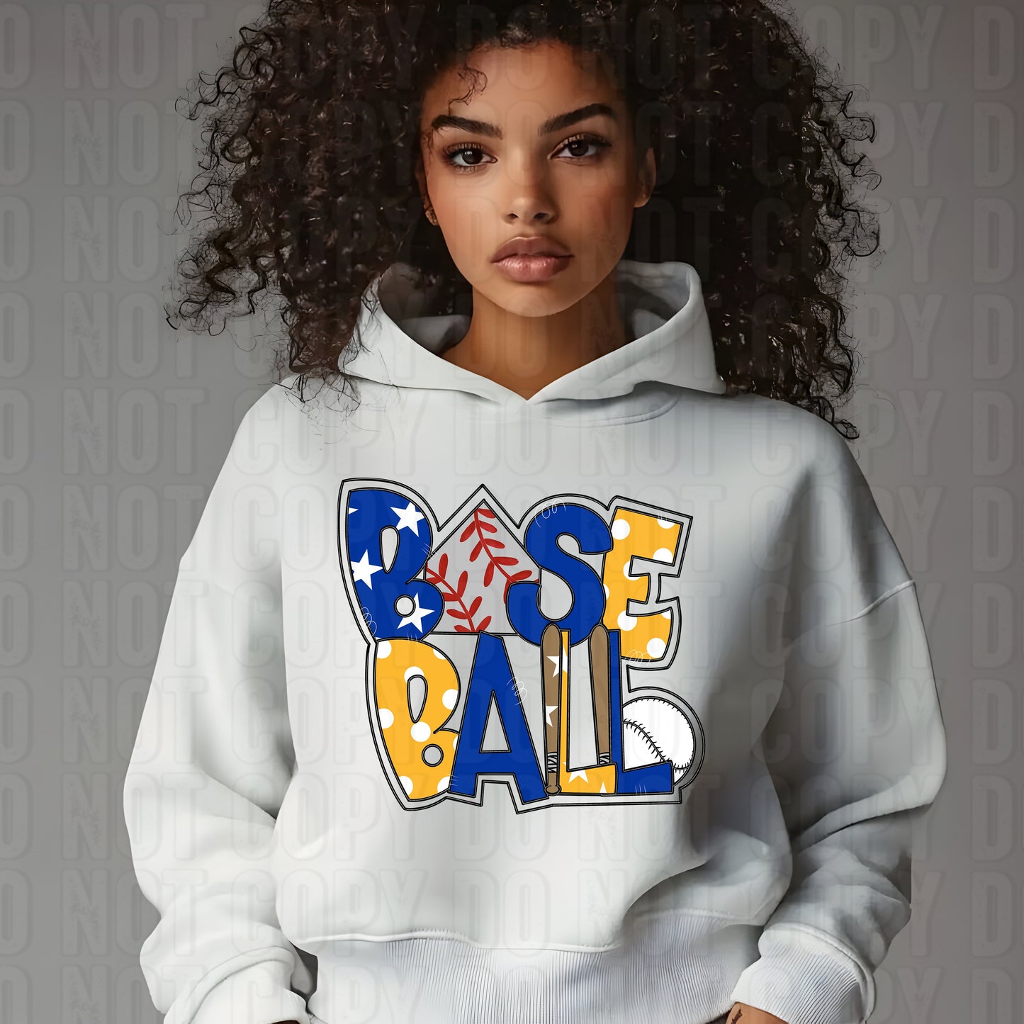 Baseball Word Art Royal Blue Yellow DTF Transfer