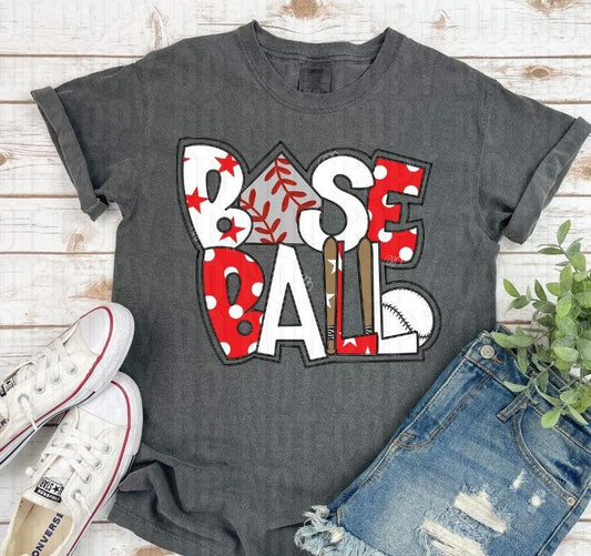 Baseball Word Art White Red DTF Transfer