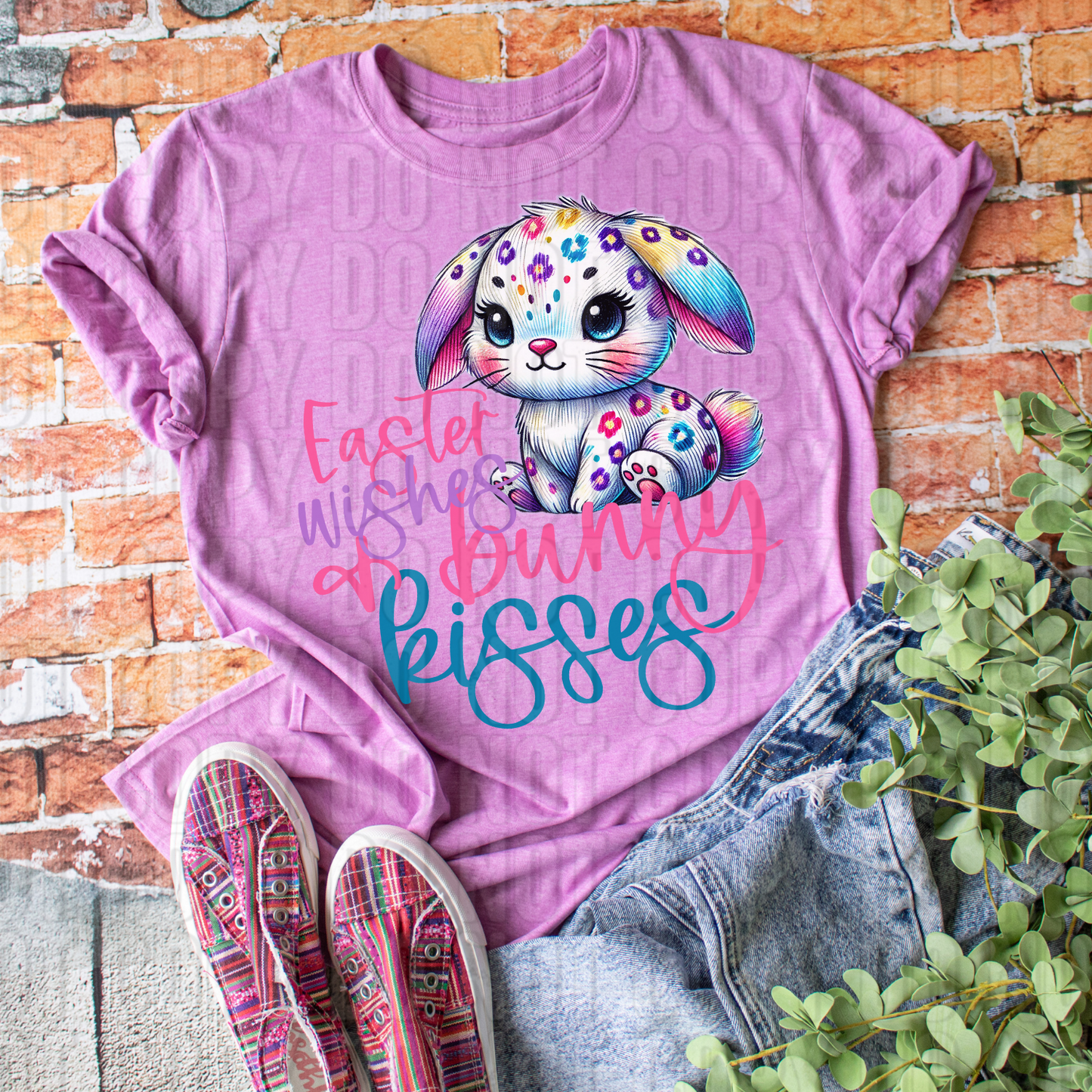 Easter Wishes Bunny Kisses Doodle Colorful DTF Transfer