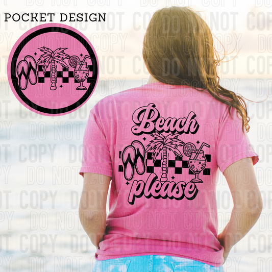 Beach Please Checkered Front/Back DTF Transfer