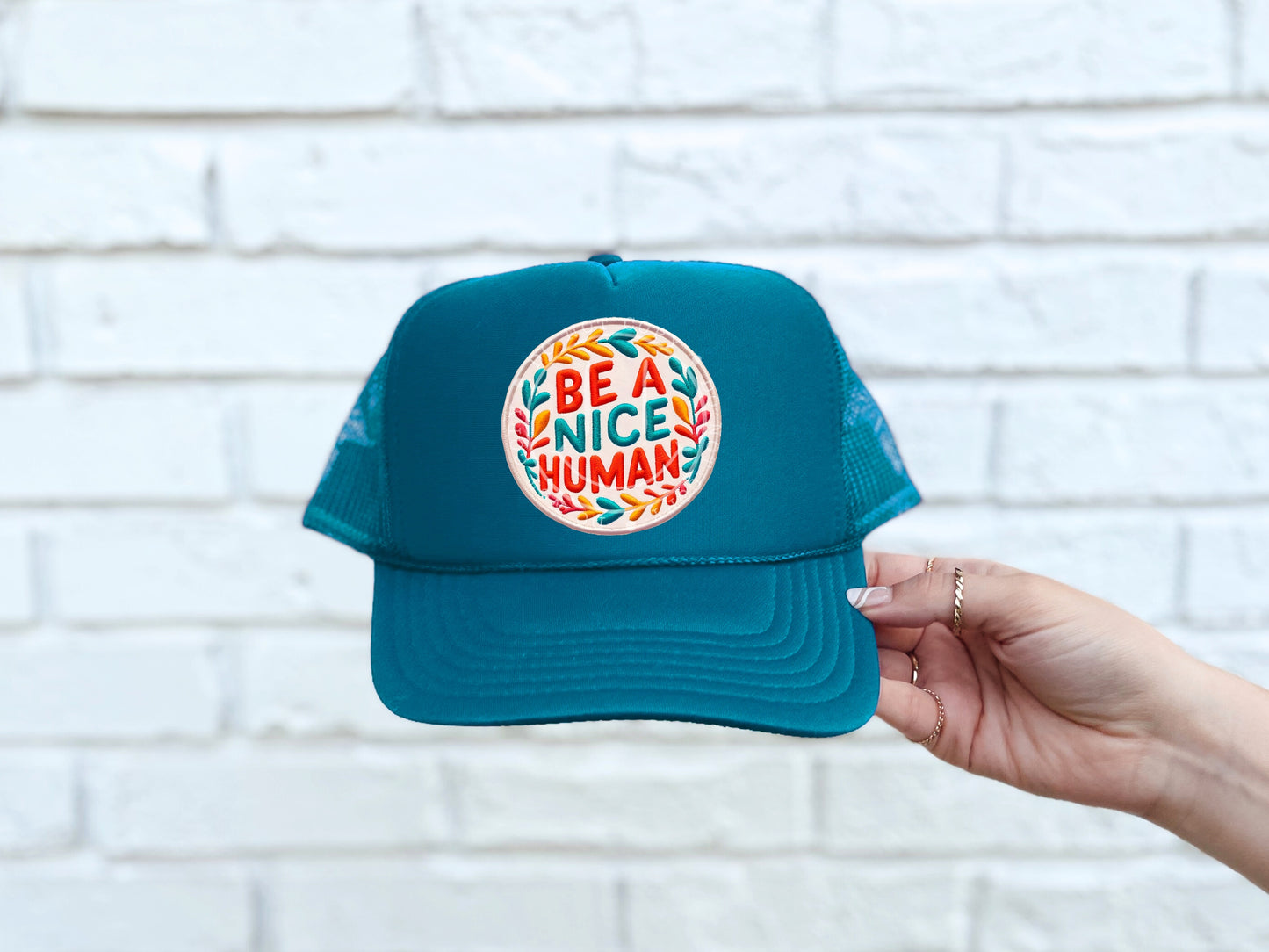 Be A Nice Human Wreath Hat Patch DTF Transfer