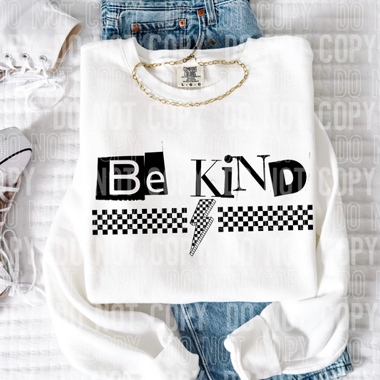 Be Kind Checkered Bolt Word DTF Transfer