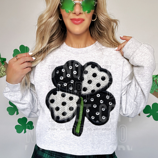 Black & White Clover Embroidery Faux DTF Transfer