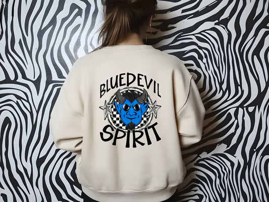 BLUE DEVIL MASCOT SPIRIT  CHECKER CIRCLE SAG DTF Transfer