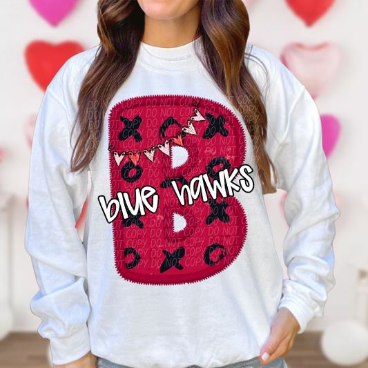 Blue Hawks Valentine School Spirit DTF Transfer