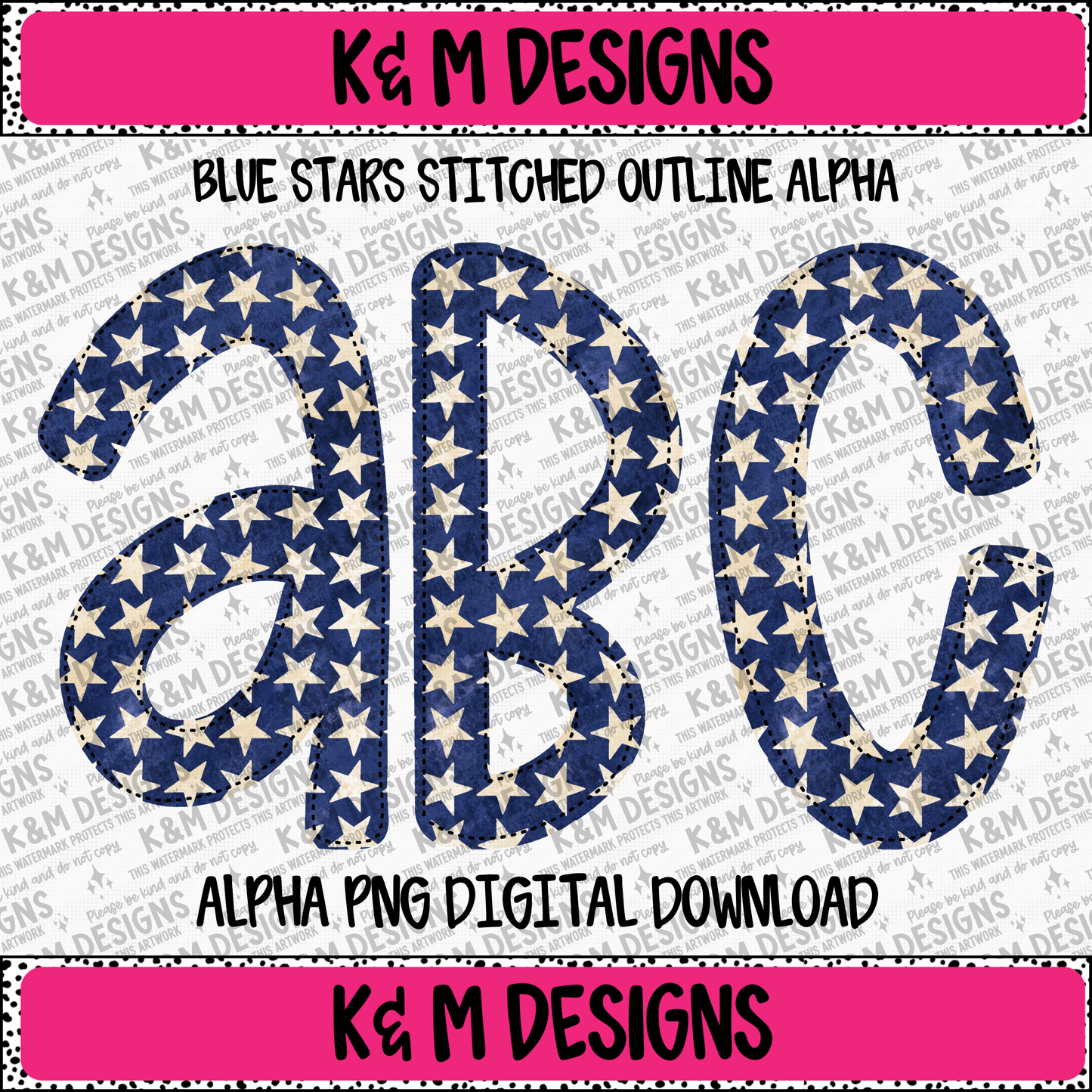 Blue Stars Stitched Outline Alpha PNG Set Digital Download