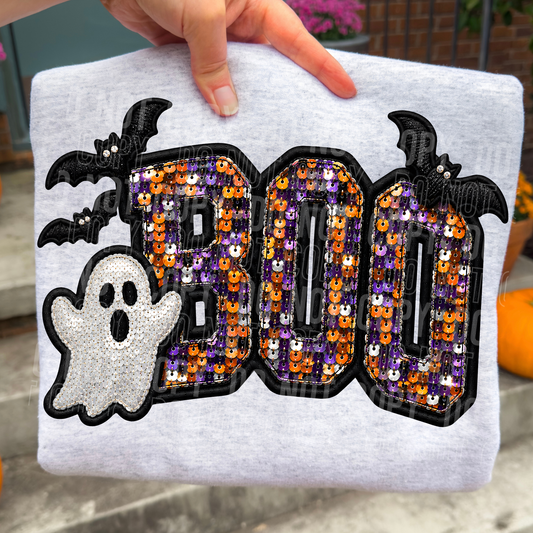Boo Faux Sequin Embroidery DTF Transfer