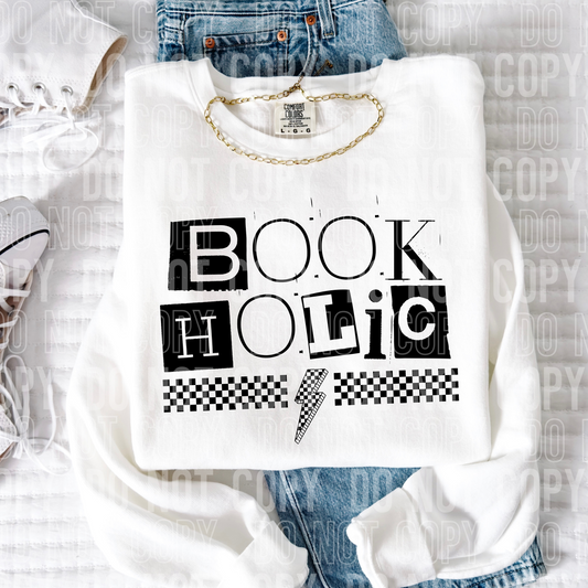 Bookholic Checkered Bolt Word DTF Transfer