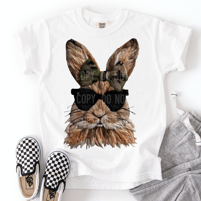 Bunny With Camo Bow Yarn Faux DTF Transfer