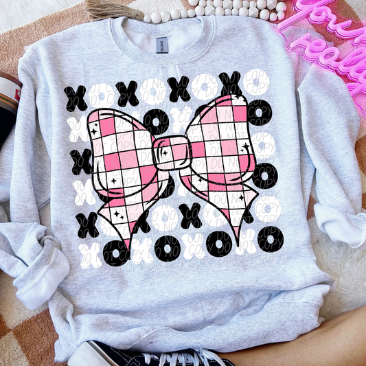 Xoxo Pink Checker Bow DTF Transfer