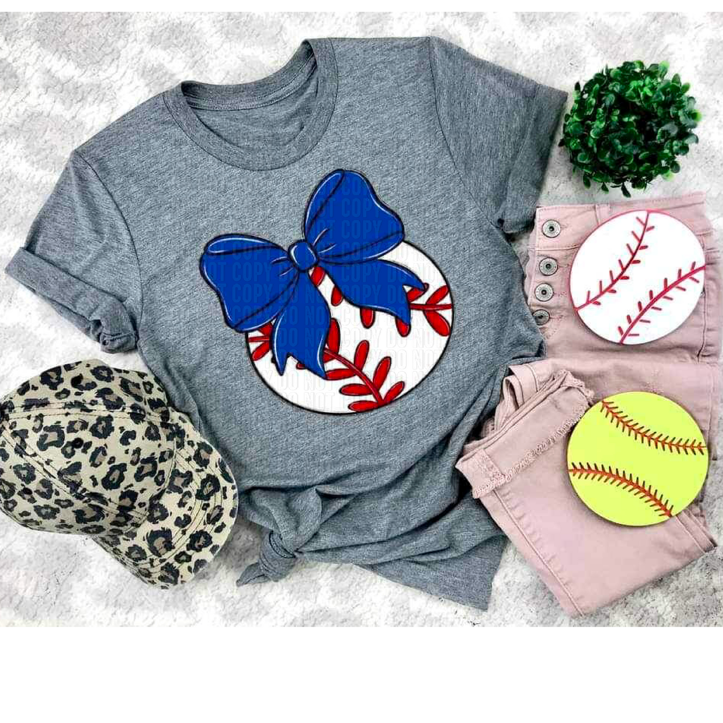 Baseball Blue Bow DTF Transfer
