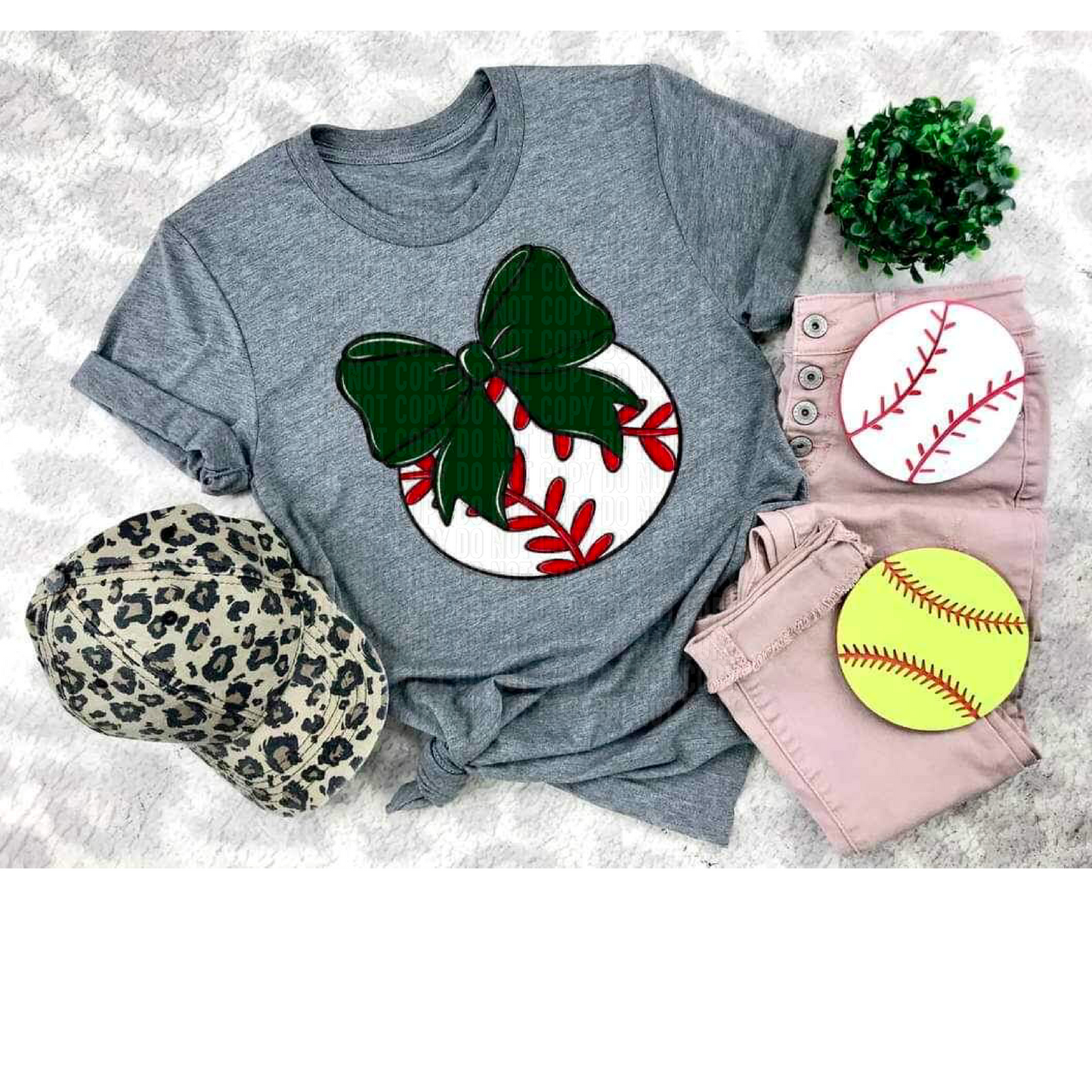 Baseball Green Bow DTF Transfer