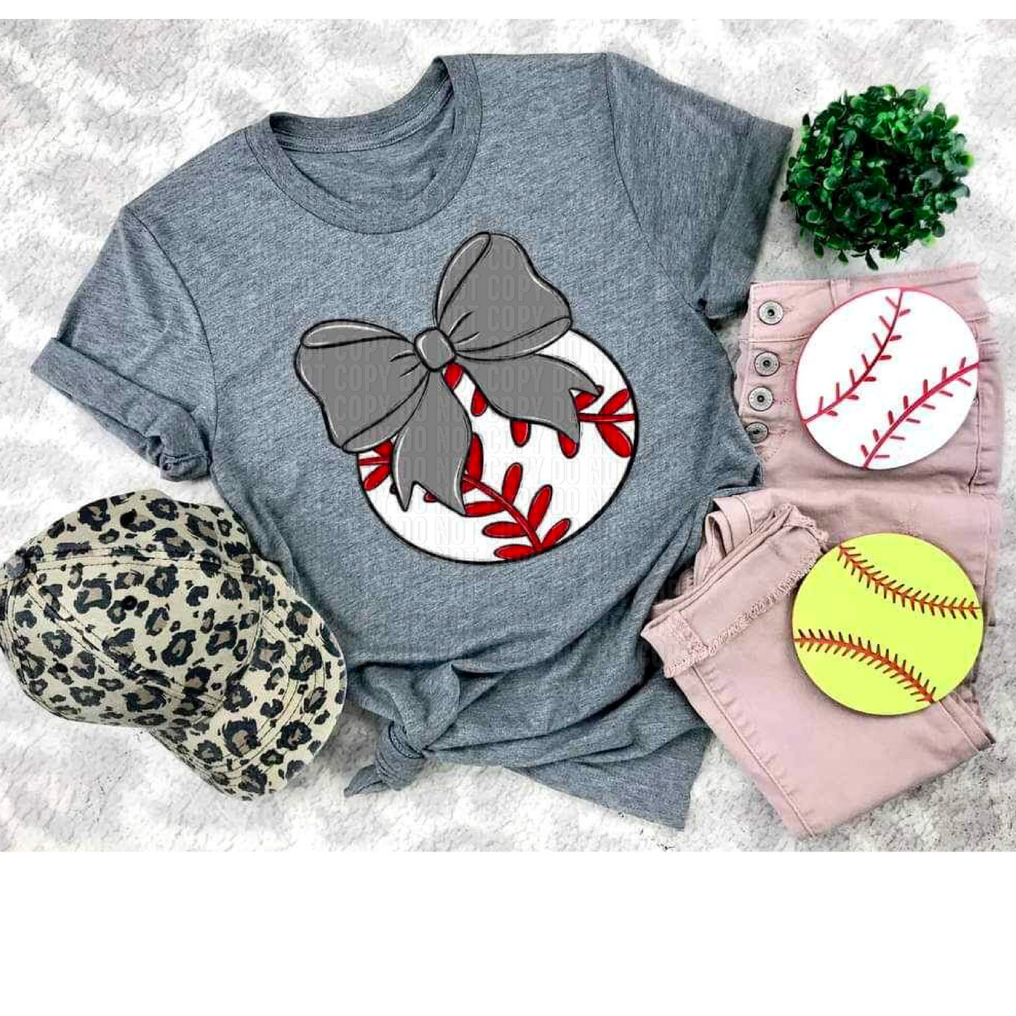 Baseball Grey Bow DTF Transfer