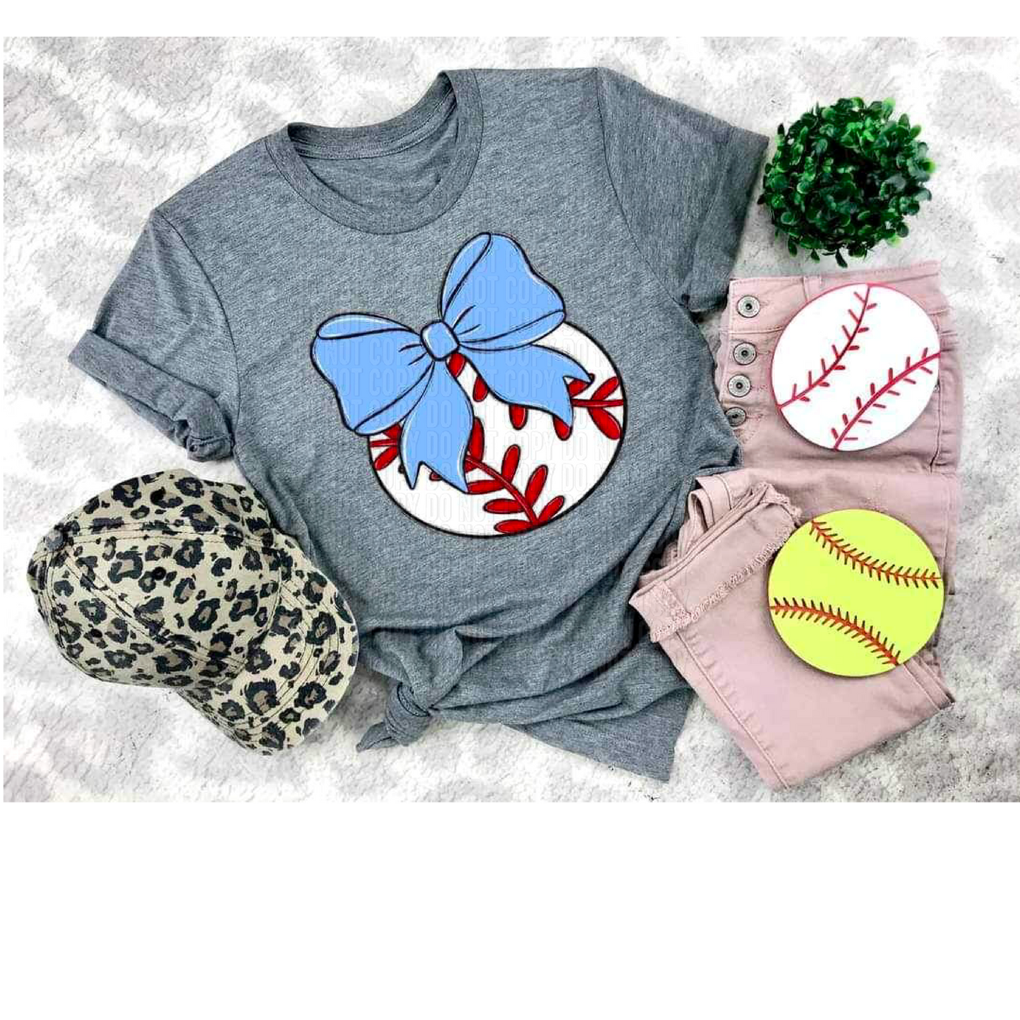 Baseball Light Blue Bow DTF Transfer