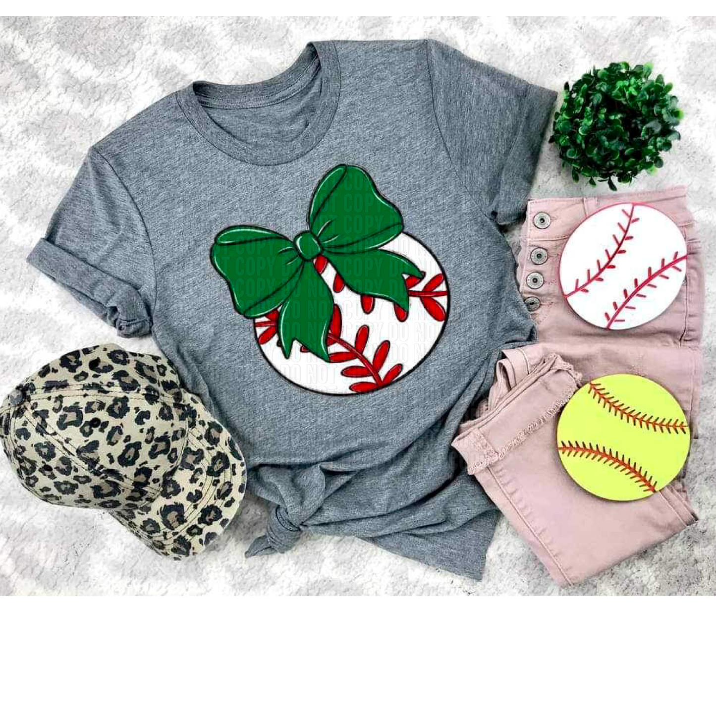 Baseball Light Green Bow DTF Transfer