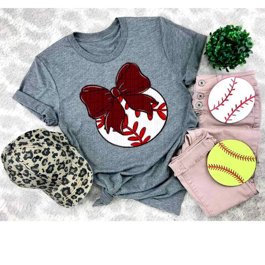 Baseball Maroon Bow DTF Transfer