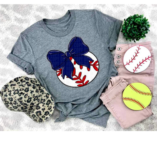 Baseball Navy Bow DTF Transfer