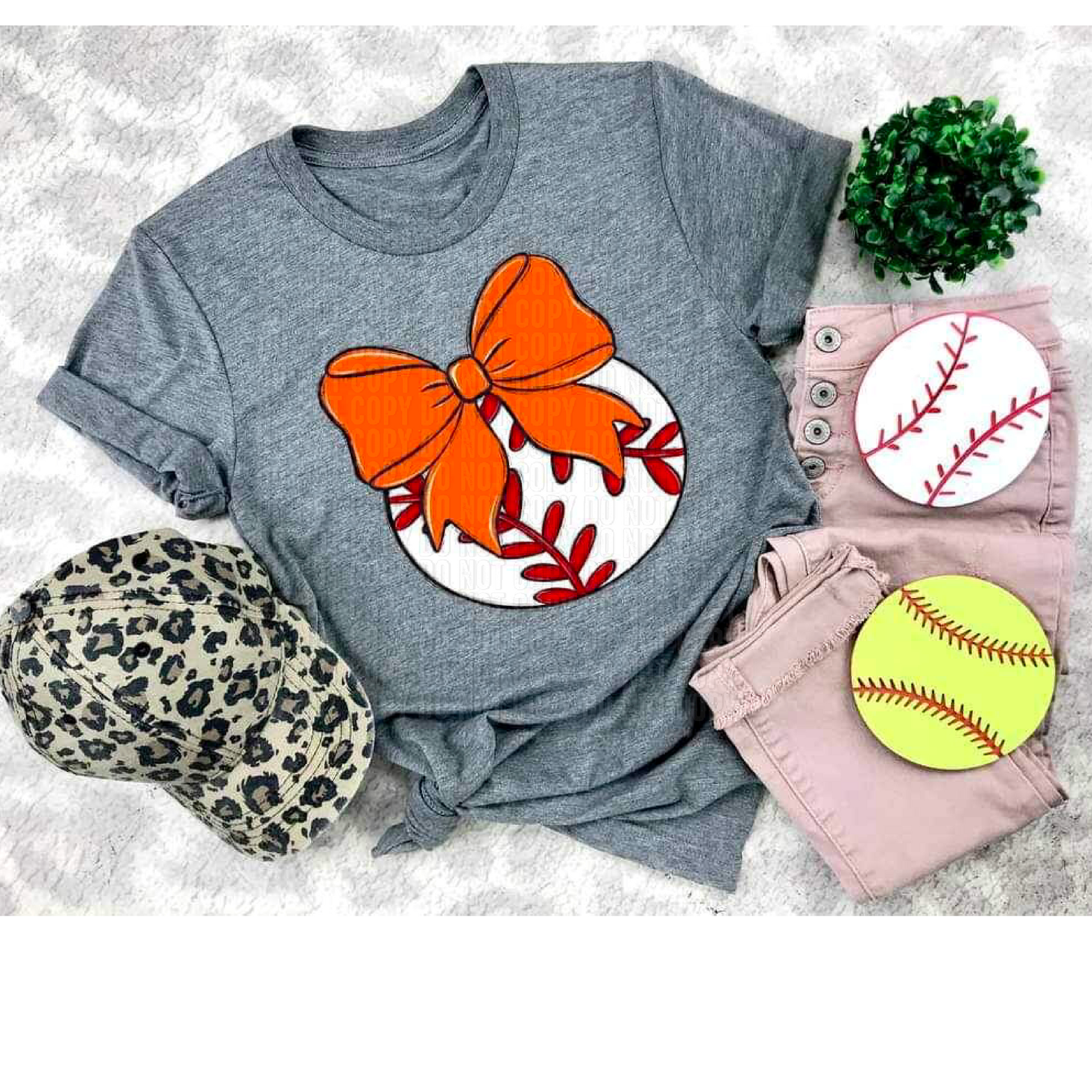 Baseball Orange Bow DTF Transfer