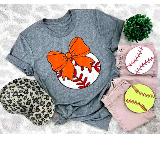 Baseball Orange Bow DTF Transfer